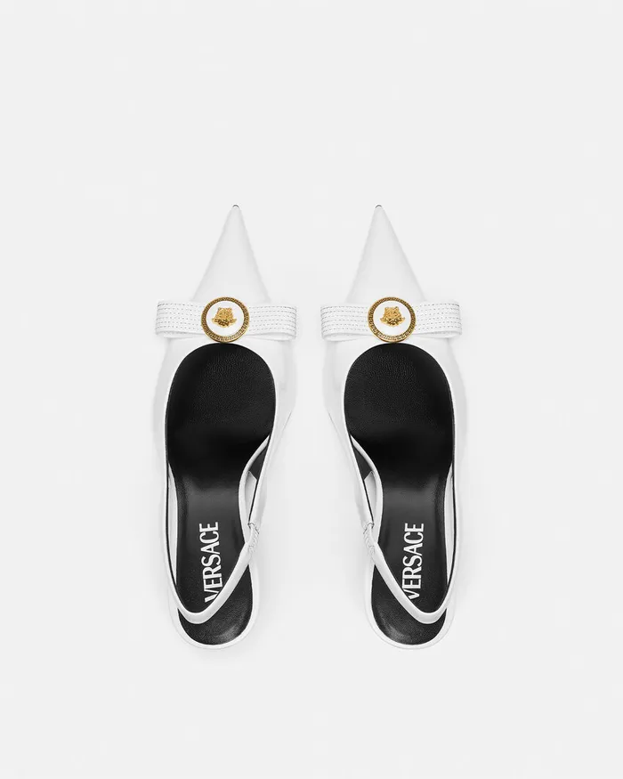 Versace Gianni Ribbon Slingback Pumps 85 Mm White Women Pumps and Slingbacks