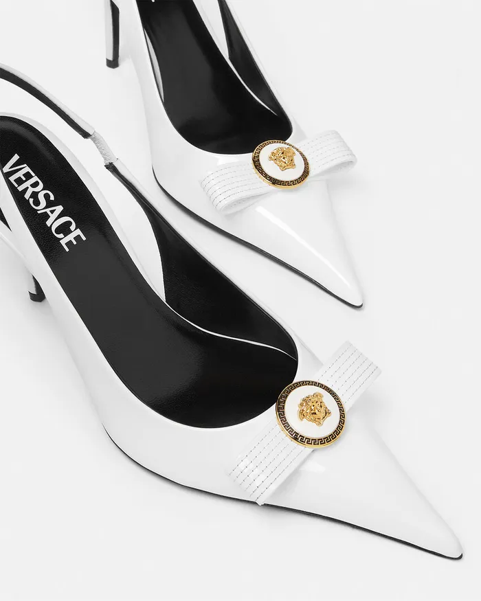 Versace Gianni Ribbon Slingback Pumps 85 Mm White Women Pumps and Slingbacks