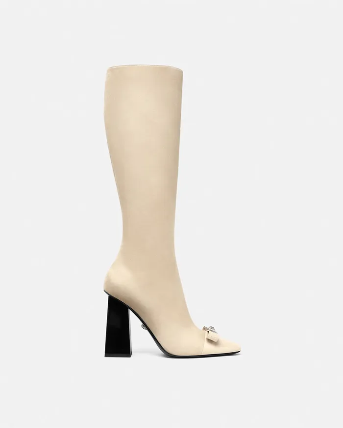 Versace Gianni Ribbon Suede Boots 41034 105 Mm Beige Women Boots