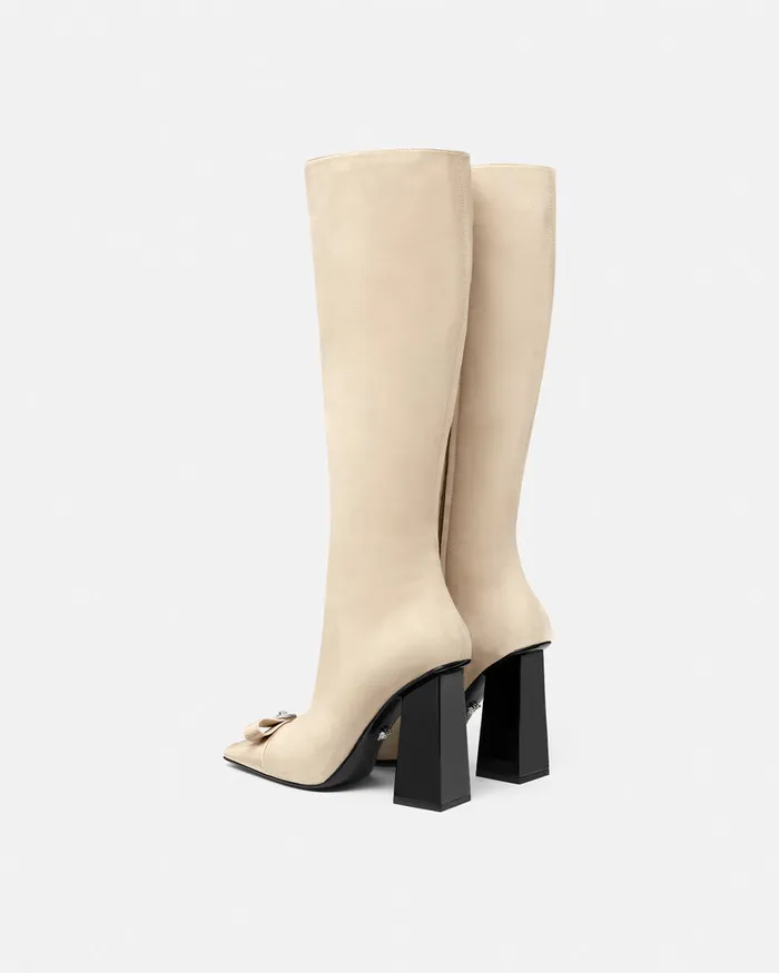 Versace Gianni Ribbon Suede Boots 41034 105 Mm Beige Women Boots