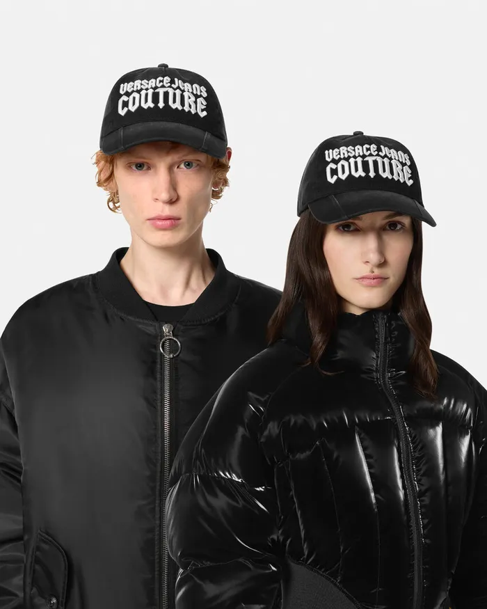 Versace Gothic Logo Baseball Cap Blackprint WomenMen Jeans Couture