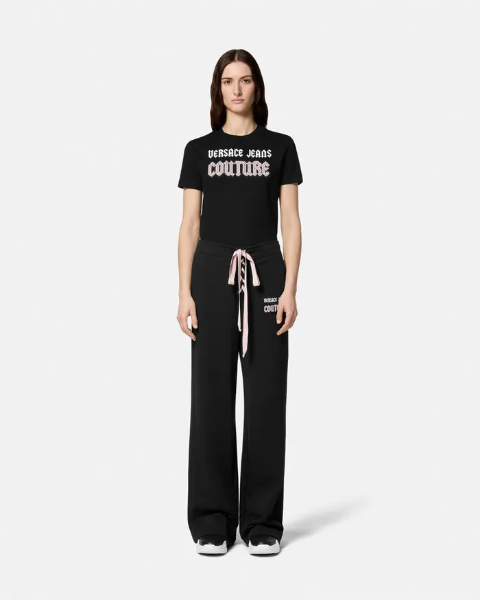 Versace Gothic Logo TShirt Blackprint Women Jeans Couture