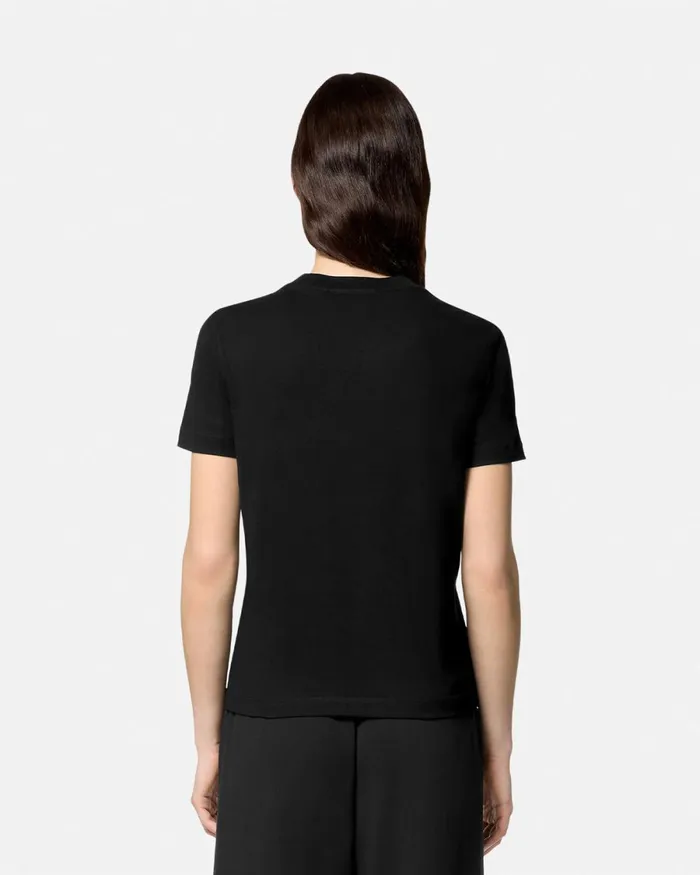 Versace Gothic Logo TShirt Blackprint Women Jeans Couture