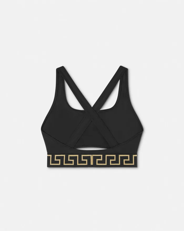 Versace Greca Border Bikini Top Black Women Swimwear