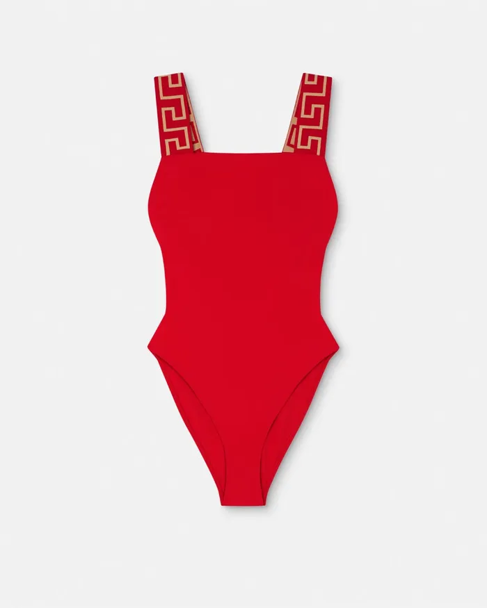 Versace Greca Border OnePiece Swimsuit Red Women Swimwear