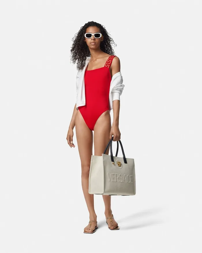 Versace Greca Border OnePiece Swimsuit Red Women Swimwear