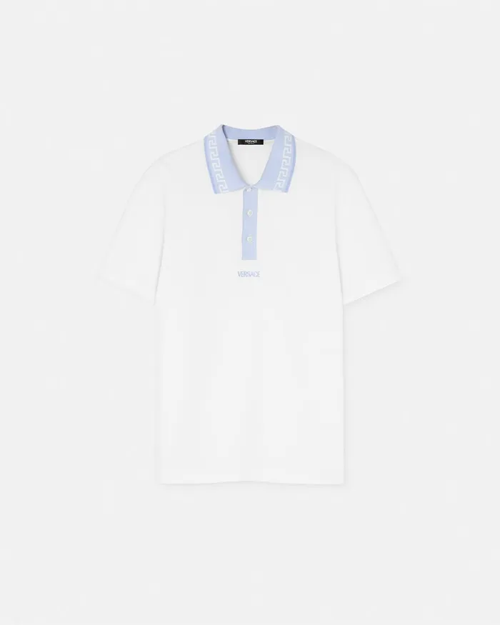 Versace Greca Collar Polo Shirt White Men TShirts and Polos
