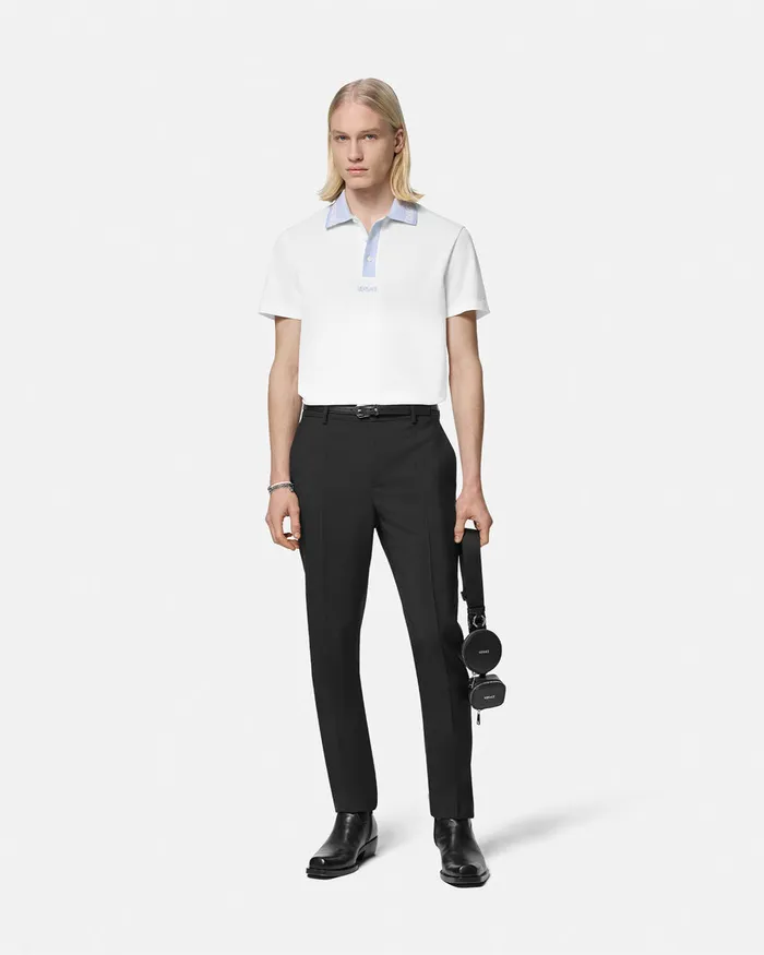 Versace Greca Collar Polo Shirt White Men TShirts and Polos