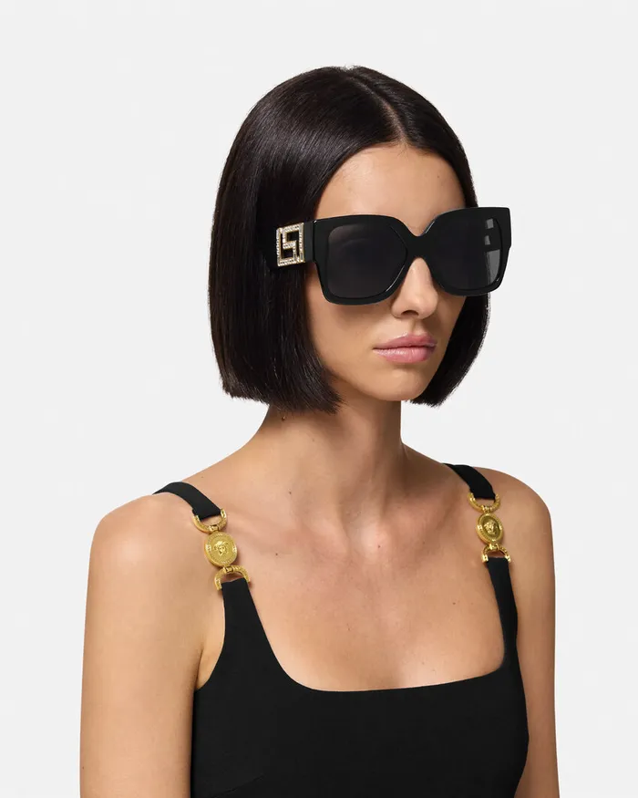 Versace Greca Sunglasses Blacksilver Women Sunglasses