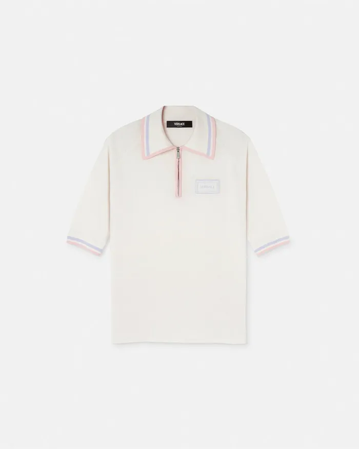 Versace Knit Loose Polo Shirt White Women Knitwear