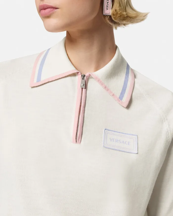 Versace Knit Loose Polo Shirt White Women Knitwear