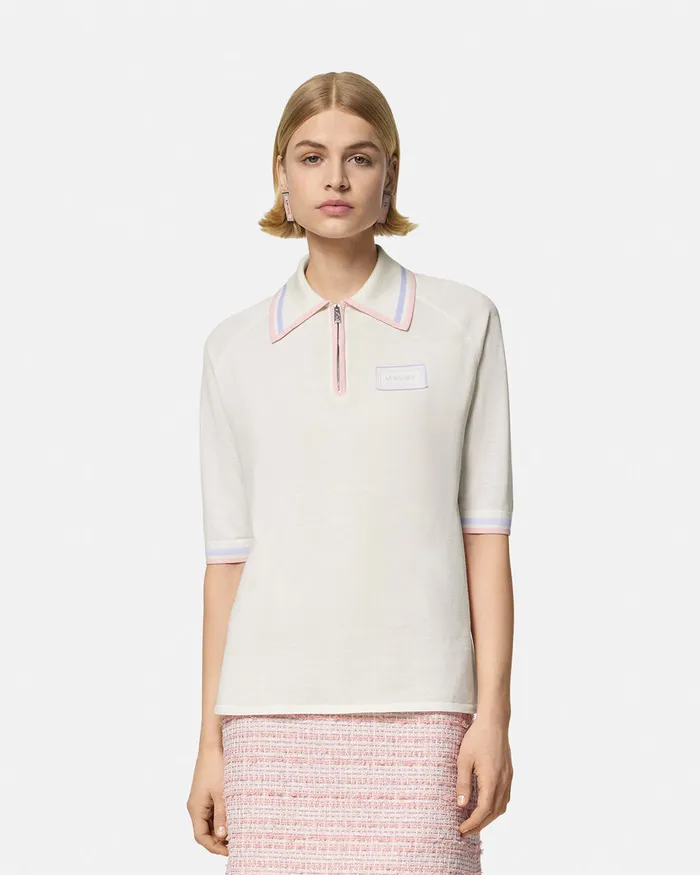 Versace Knit Loose Polo Shirt White Women Knitwear