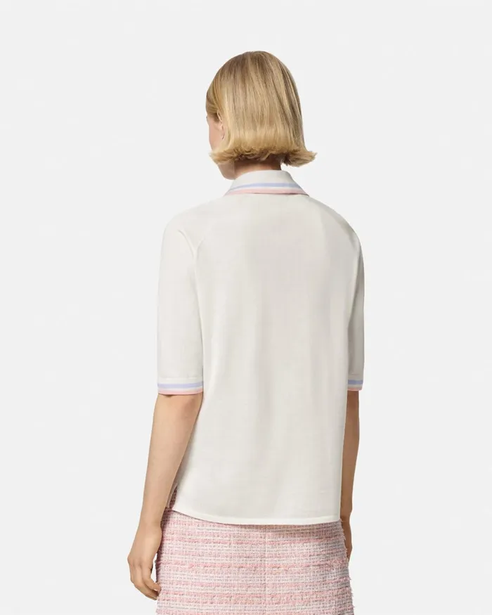 Versace Knit Loose Polo Shirt White Women Knitwear