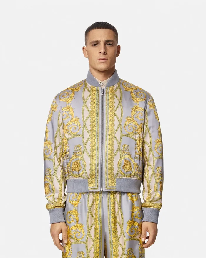 Versace La Coupe Des Dieux Bomber Jacket Grayprint Men Jackets and Coats