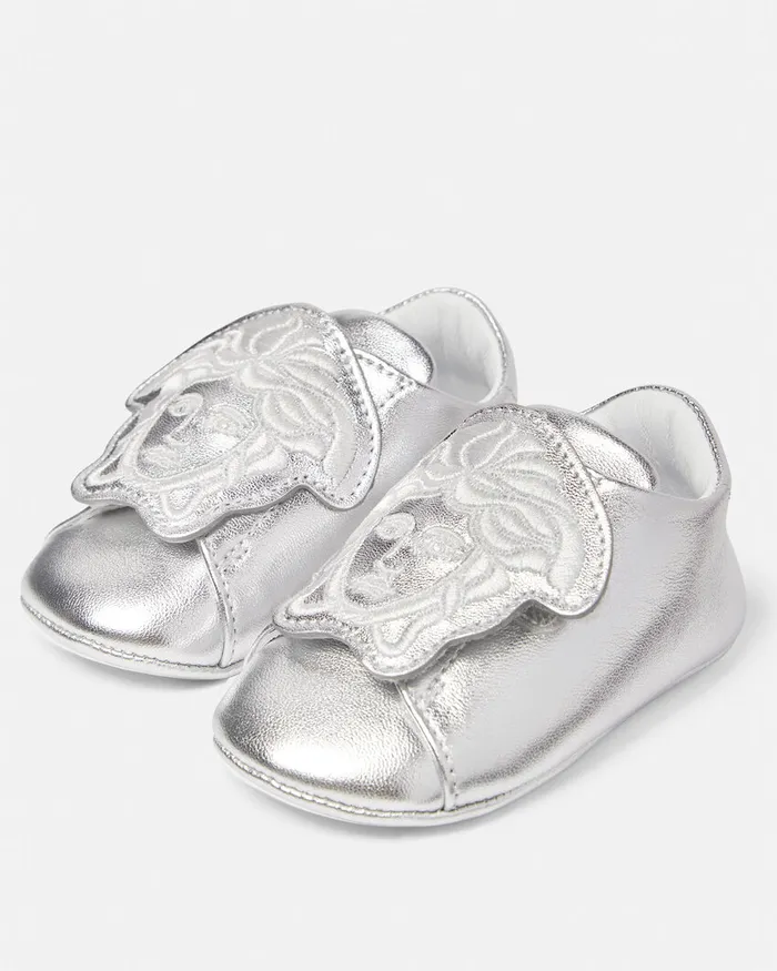 Versace La Medusa Metallic Baby Sneakers Silver Kids Shoes and First Steps