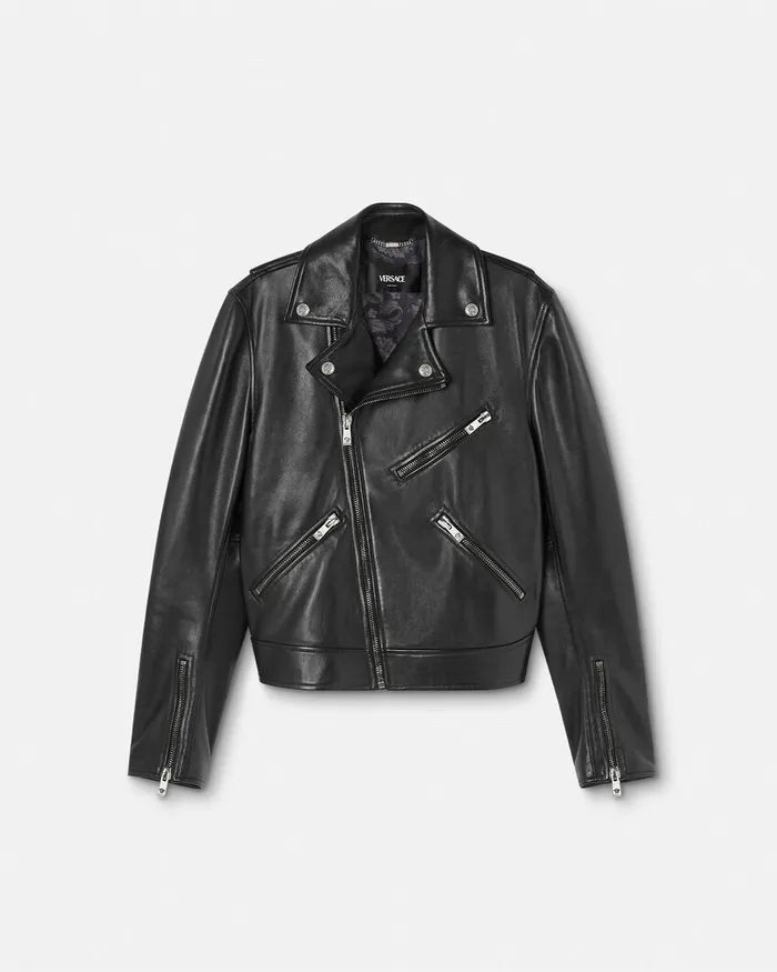 Versace Leather Biker Jacket Black Men Jackets and Coats