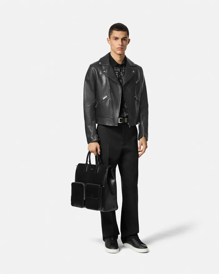 Versace Leather Biker Jacket Black Men Jackets and Coats