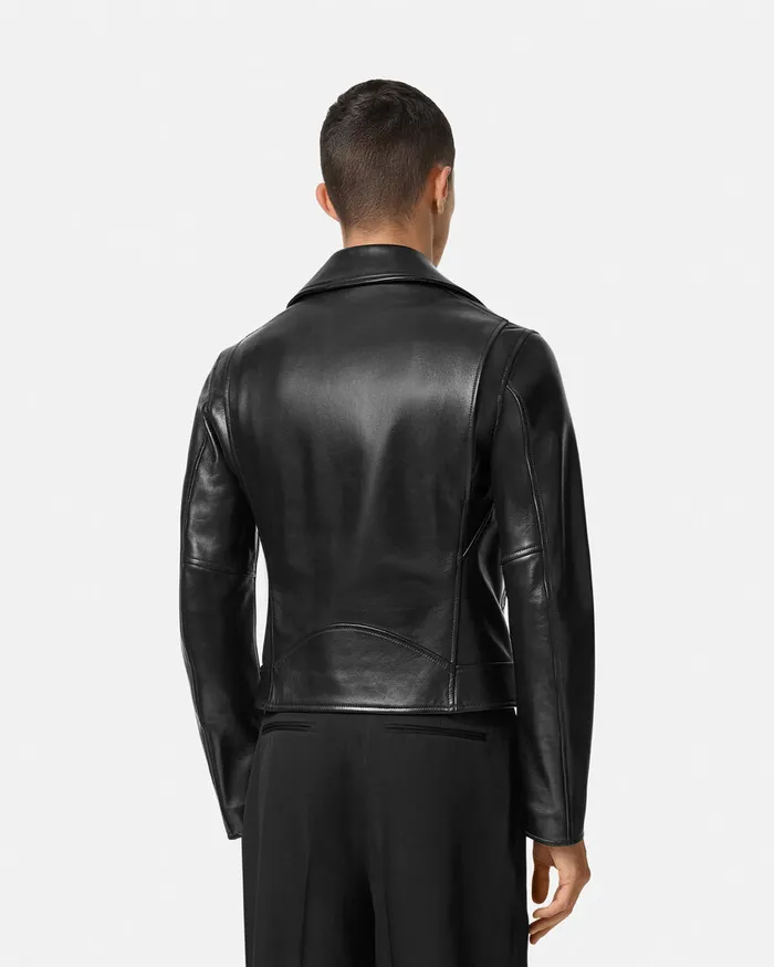 Versace Leather Biker Jacket Black Men Jackets and Coats