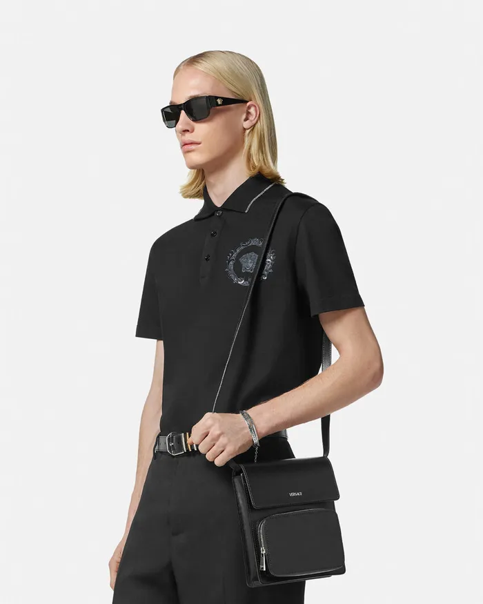 Versace Leather Crossbody Cargo Bag Blacksilver Men Cargo