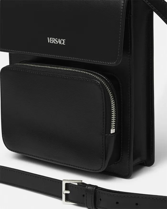 Versace Leather Crossbody Cargo Bag Blacksilver Men Cargo