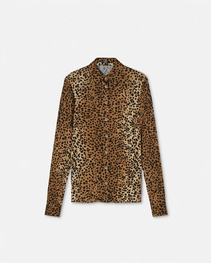 Versace Leopard Fitted Shirt Animalier Women Shirts and Tops