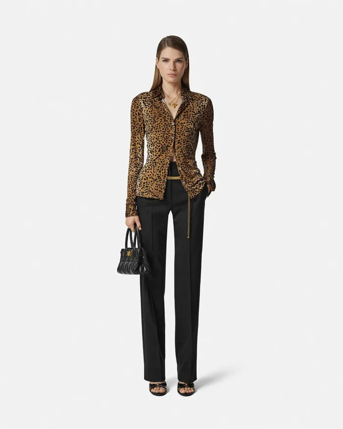 Versace Leopard Fitted Shirt Animalier Women Shirts and Tops
