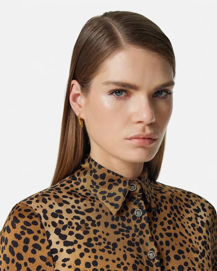 Versace Leopard Fitted Shirt Animalier Women Shirts and Tops