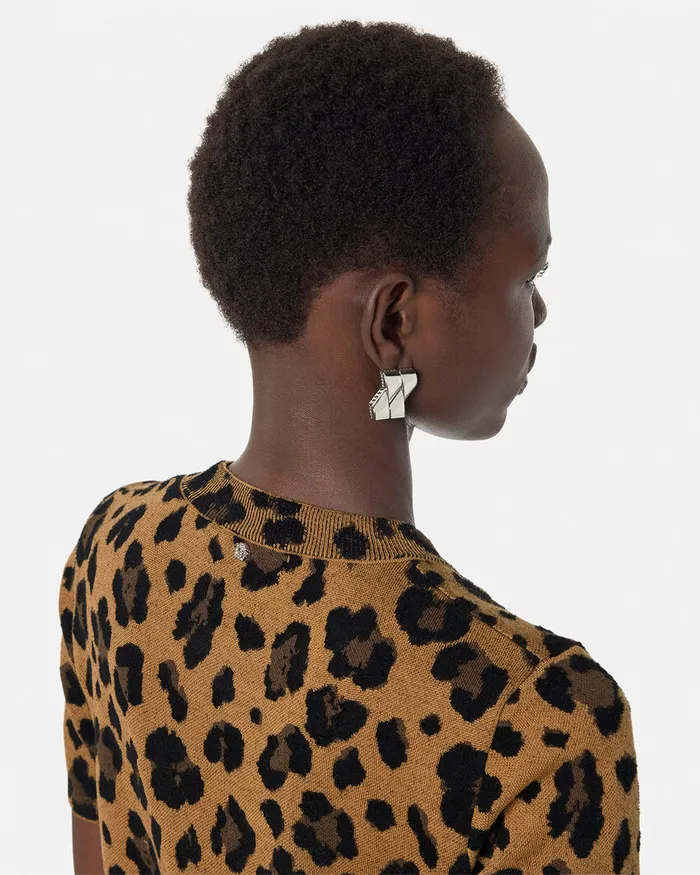 Versace Leopard Jacquard Knit TShirt Dress Animalier Women Knitwear