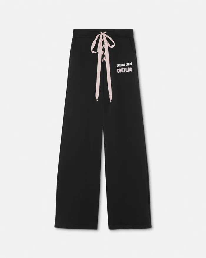 Versace Logo LaceUp Sweatpants Blackprint Women Jeans Couture