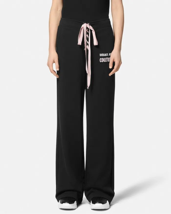 Versace Logo LaceUp Sweatpants Blackprint Women Jeans Couture