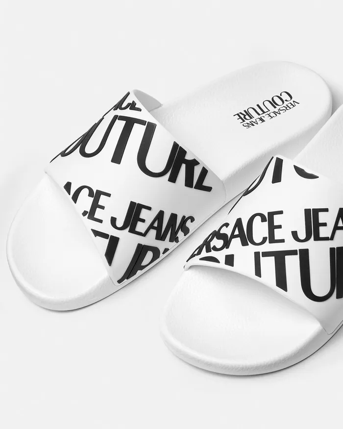 Versace Logo Sliders Whiteprint Men Jeans Couture