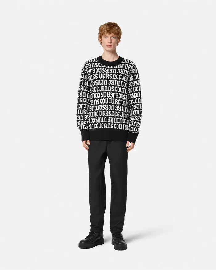 Versace Logomania Knit Sweater Blackprint Men Jeans Couture