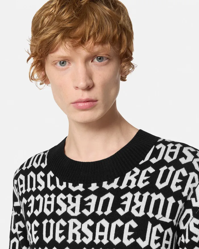 Versace Logomania Knit Sweater Blackprint Men Jeans Couture