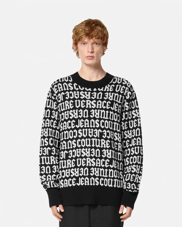 Versace Logomania Knit Sweater Blackprint Men Jeans Couture