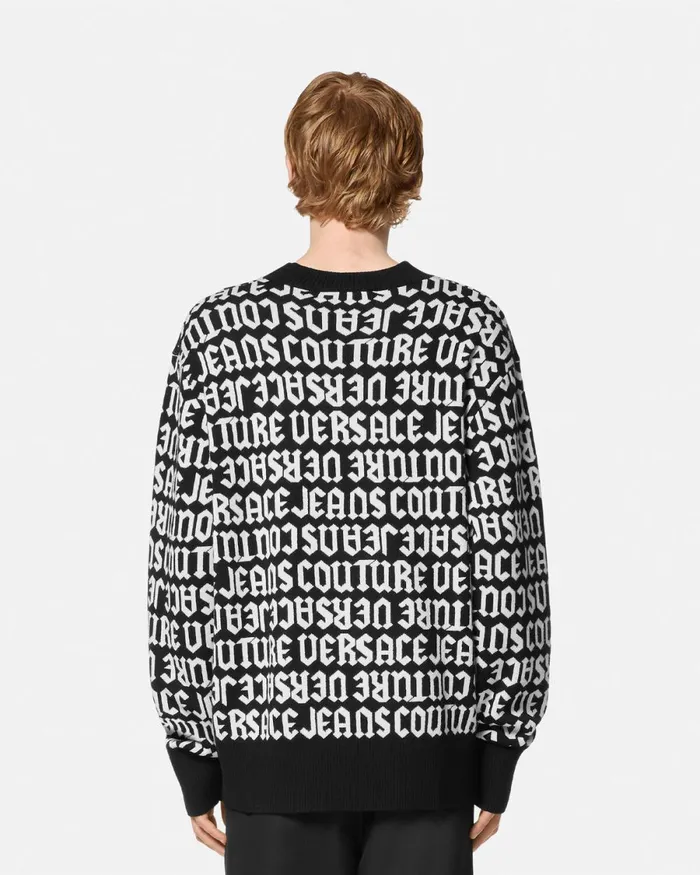 Versace Logomania Knit Sweater Blackprint Men Jeans Couture