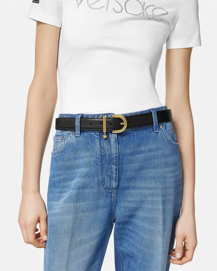 Versace Medusa 03995 Leather Belt 3 Cm Blackgold Women Belts