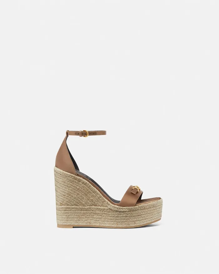 Versace Medusa 03995 Satin Wedge Sandals 120 Mm Beige Women Sandals