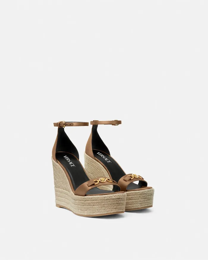 Versace Medusa 03995 Satin Wedge Sandals 120 Mm Beige Women Sandals