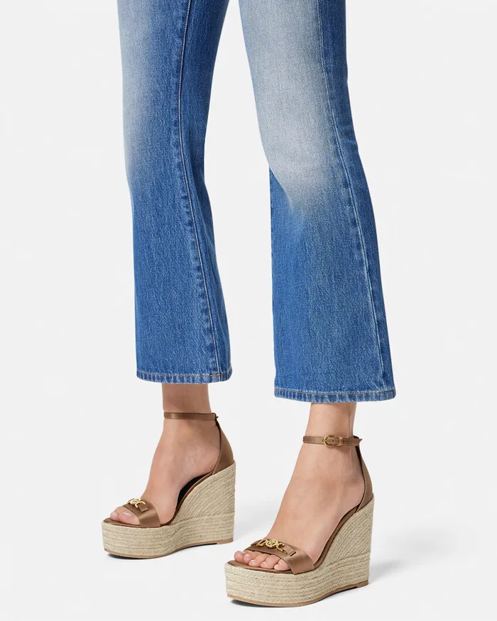Versace Medusa 03995 Satin Wedge Sandals 120 Mm Beige Women Sandals