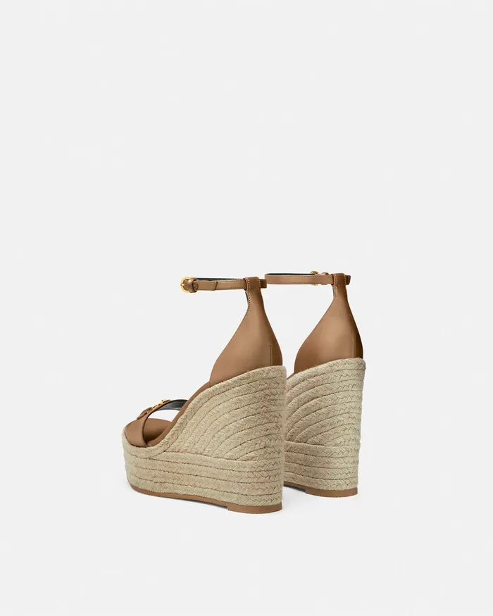 Versace Medusa 03995 Satin Wedge Sandals 120 Mm Beige Women Sandals