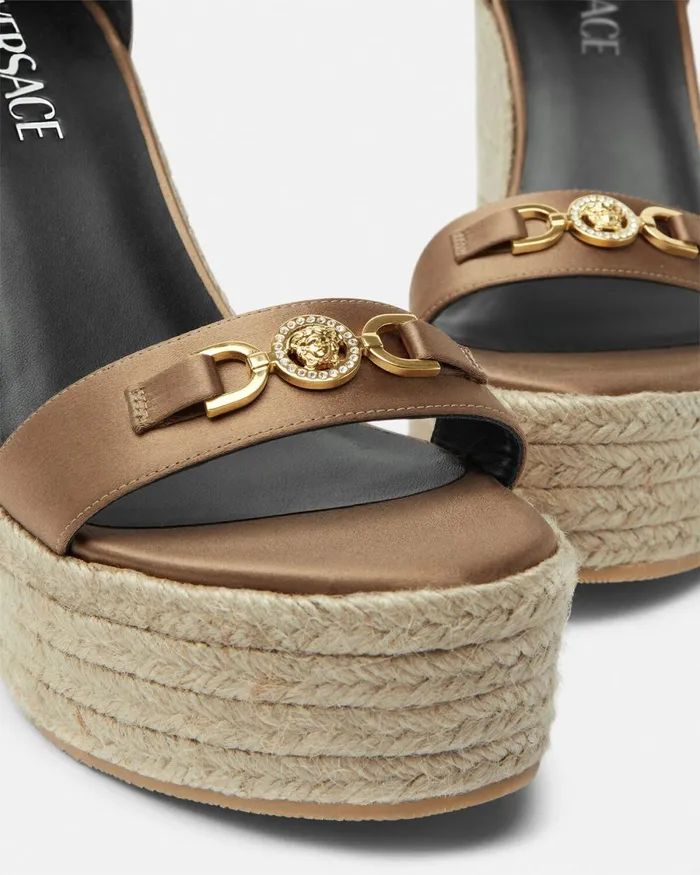 Versace Medusa 03995 Satin Wedge Sandals 120 Mm Beige Women Sandals