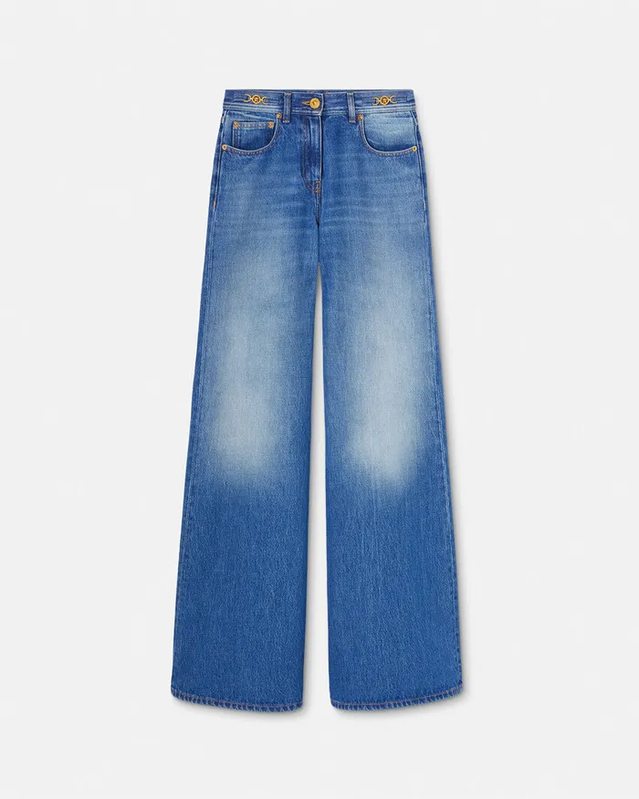 Versace Medusa 03995 Wide Flared Jeans Blue Women Denim