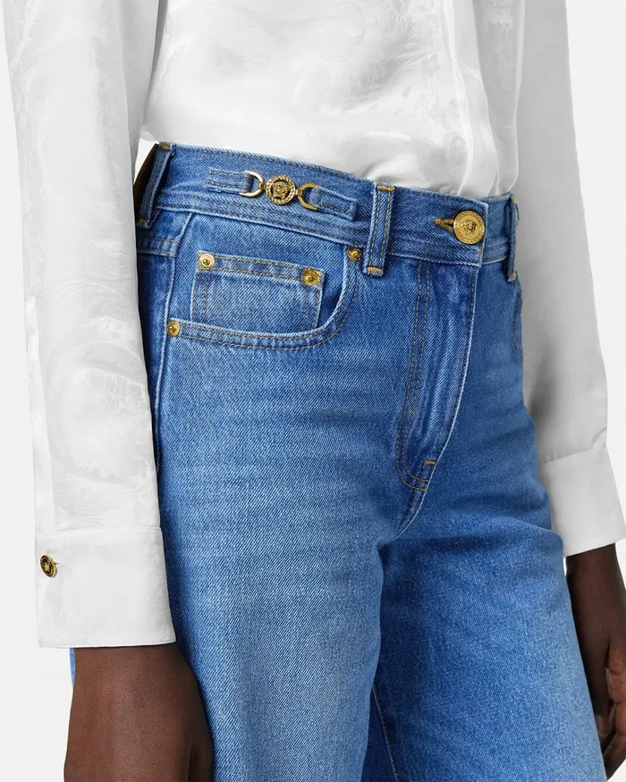 Versace Medusa 03995 Wide Flared Jeans Blue Women Denim