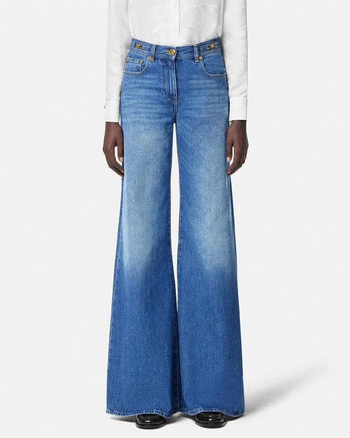 Versace Medusa 03995 Wide Flared Jeans Blue Women Denim