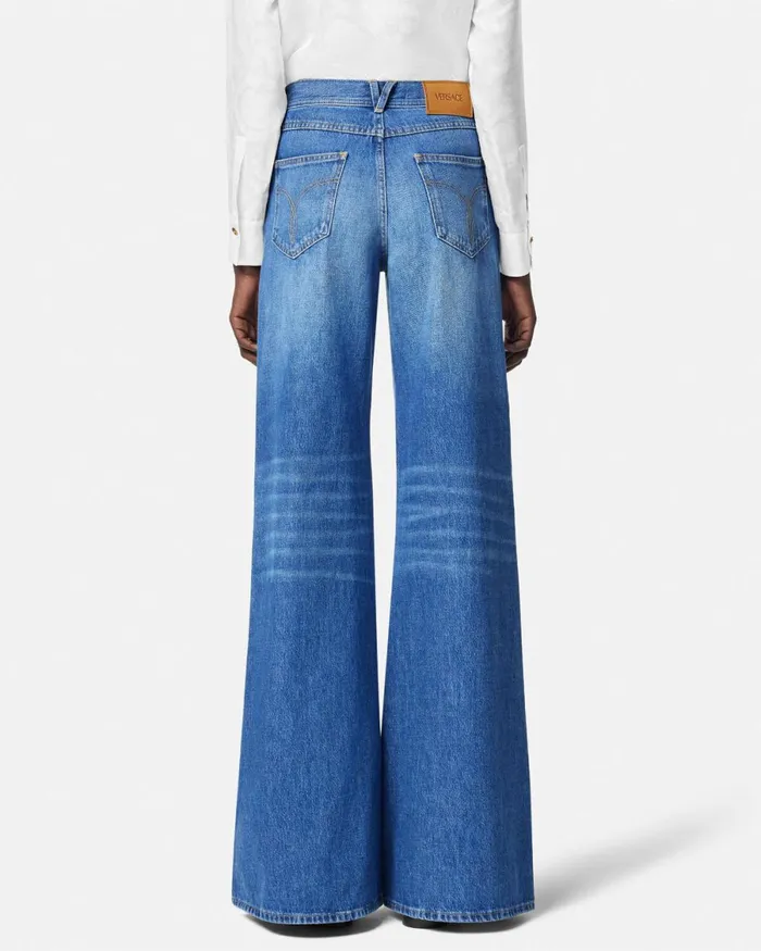 Versace Medusa 03995 Wide Flared Jeans Blue Women Denim