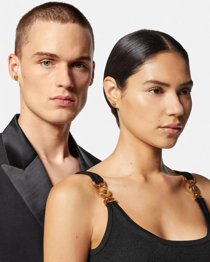 Versace Medusa Stud Earrings Light Gold WomenMen Earrings