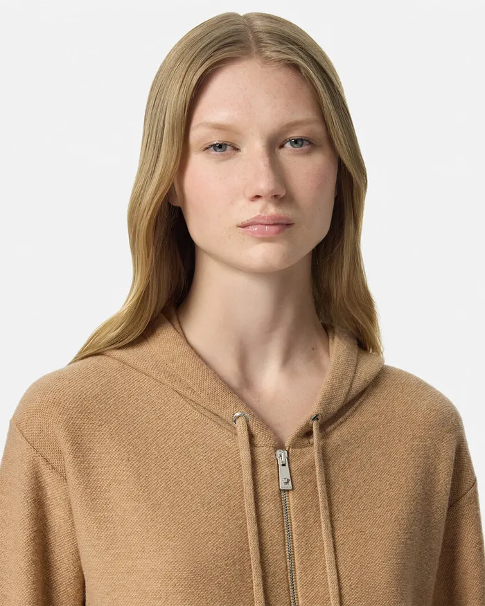 Versace Medusa Towel Zip Hoodie Beige Women Knitwear