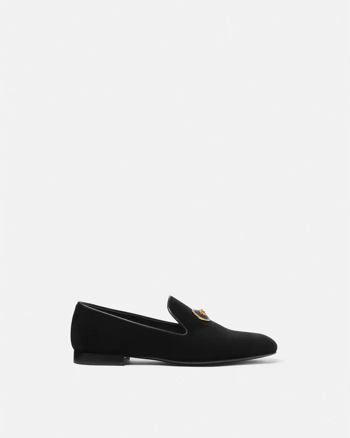 Versace Medusa Velvet Slippers Blackgold Men Loafers and Slippers