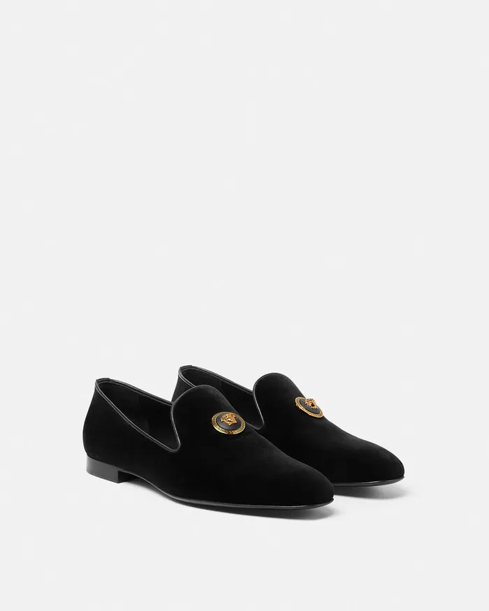 Versace Medusa Velvet Slippers Blackgold Men Loafers and Slippers