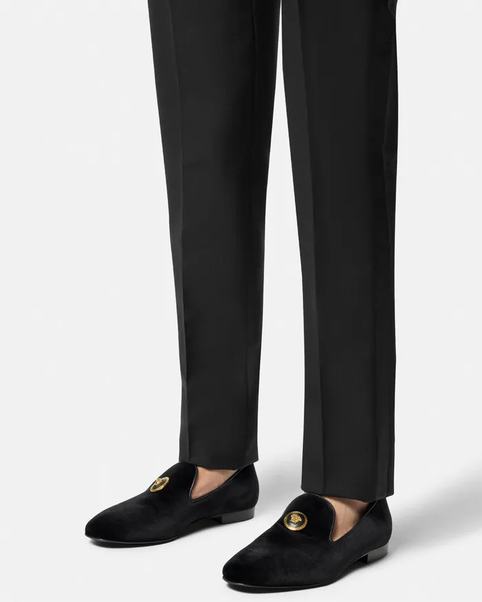 Versace Medusa Velvet Slippers Blackgold Men Loafers and Slippers